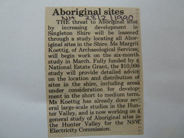 Singleton shire study of Aboriginal sites. Newcastle Herald 28 Feb 1990